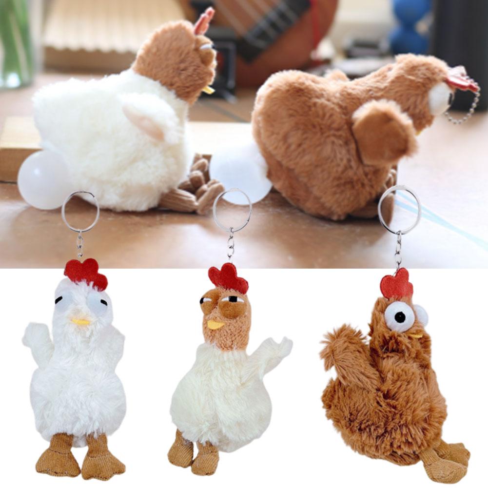 12Cm Plush Chicken Keychain Egg Laying Hens Cartoon Squeaking Doll Toy Schoolbag Pendant Bag Decoration Soft Stuffed Gift