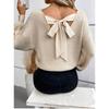 Suéter de Punto de Cuello en V para Mujer Color Sólido Otoño Nuevo Estilo Manga Larga Casual Suelto Top con Lazo para Mujer