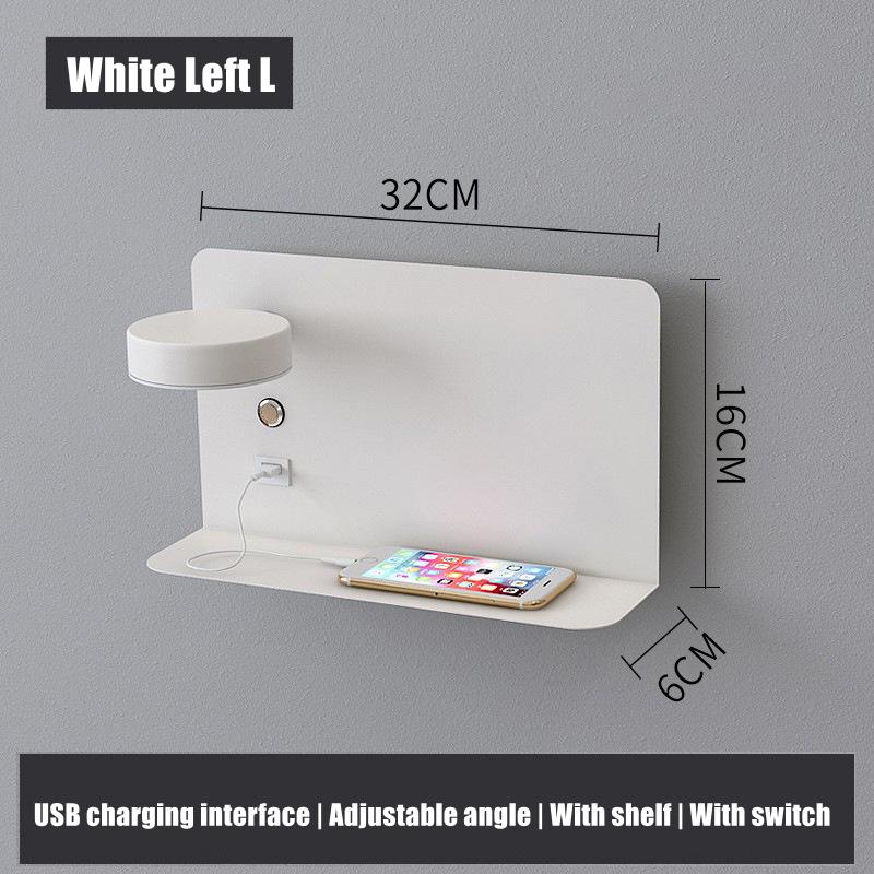 Bedside LED Wall Lamp With Shelf Bedroom USB Charging Interface Adjustable With Switch Storage Bracket 12W Wall Sconce Light