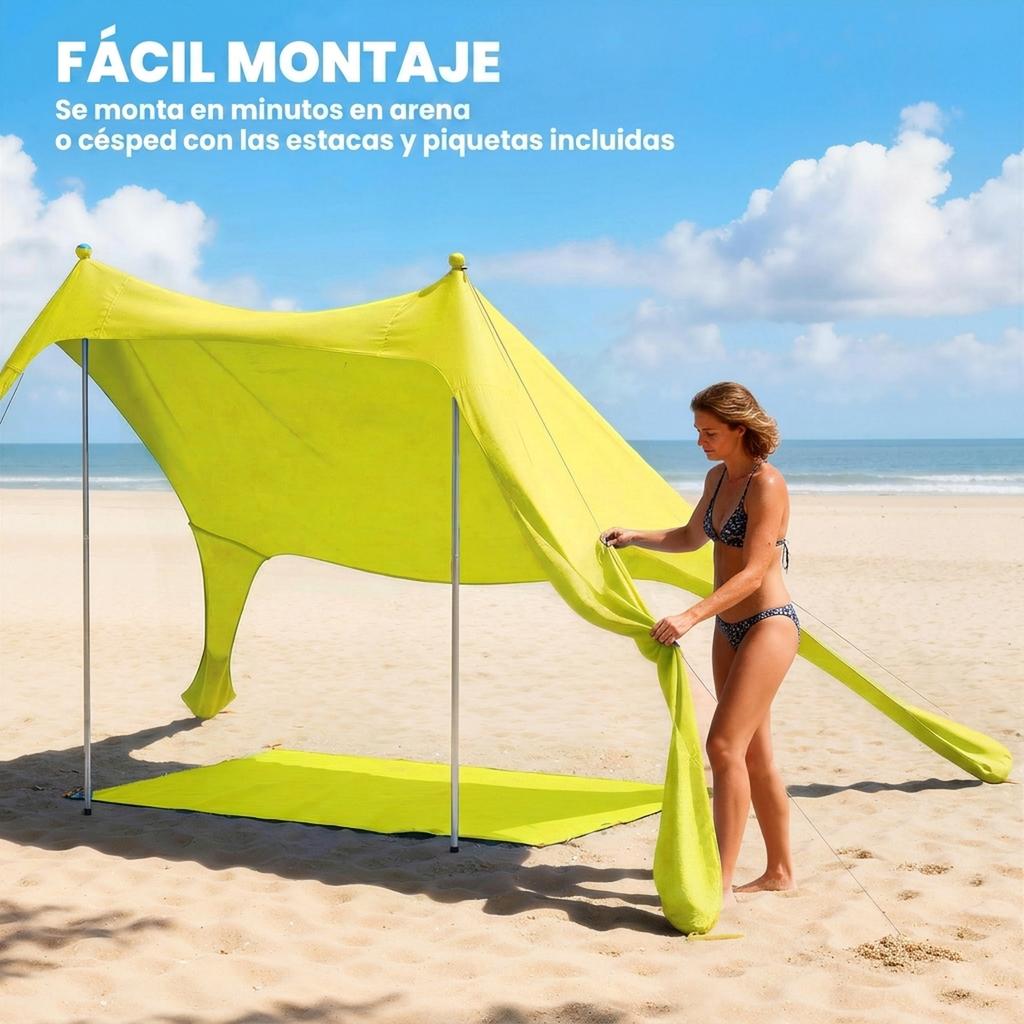 Foldable Beach Tent With UPF50+ Mat Aluminum Poles Shovel Stakes And Carry Bag Yellow