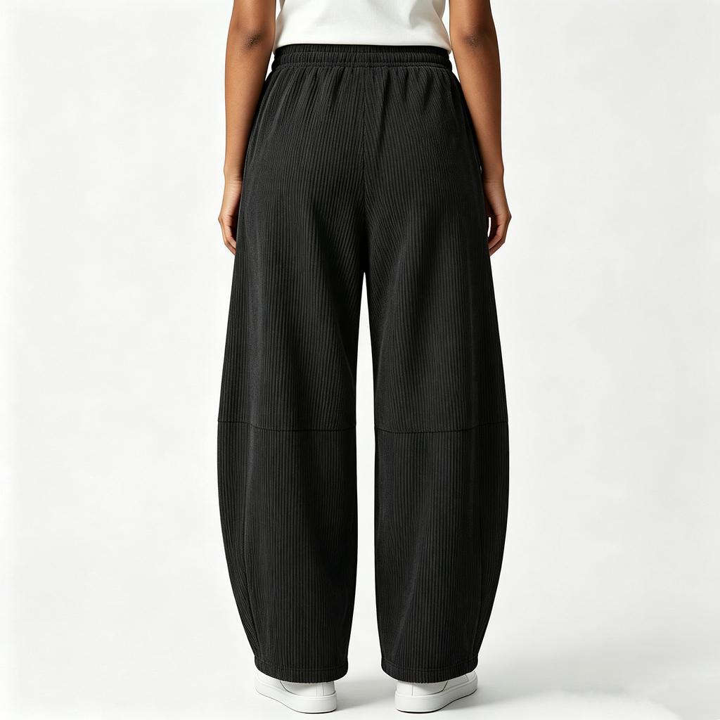Women Corduroy Barrel Pants Elastic Waist Wide Leg Trousers Baggy Pant with Pockets Women's Casual Pants Comfy
