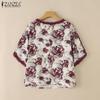 ZANZEA Women Casual Round Neck Short Sleeve Loose Floral Blouse