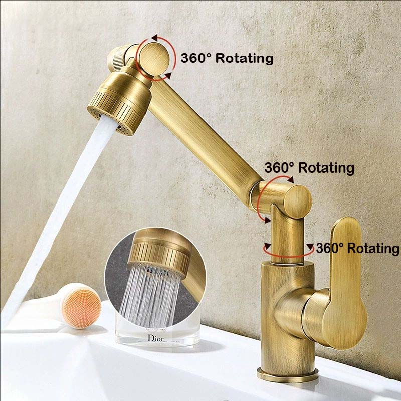 Robinet de lavabo de salle de bain en laiton antique Mélangeurs de cuisine universels Robinets Chaud Froid Ménager Modes doubles Rotatif Bidet Bras robotique