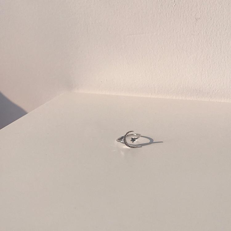 Literary Style Star Moon Zircon Open Ring Simple Temperament Versatile Fashion Cahrm Trend Ring Cold Sweet Cool Geometric Ring opening adjustable