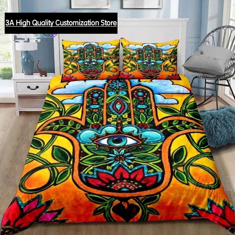 Hamsa Hand Bohemia Bedding Set Single Twin Full Queen King Size Bed Set Adult Boys Bedroom Fatima Hand Bed Linen Lucky Hand