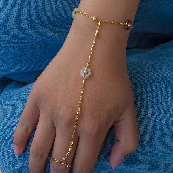 Vintage Zircon Rose Flower Finger Chain Bracelet for Women Stainless Steel Gold Plated Thin Chain Bracelet Waterproof Jewelry