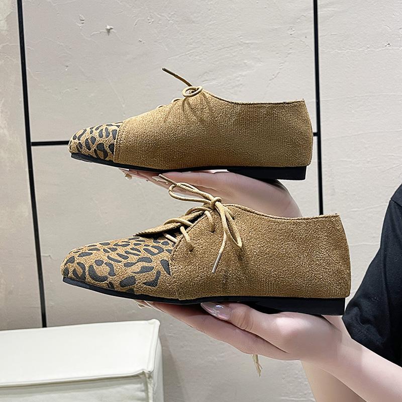 Suede Flat Single Shoes Autumn New Round Toe Deep Mouth Front Lace-Up Soft Sole Non-Slip Wear-Resistant Plus Size Low Top Shoes