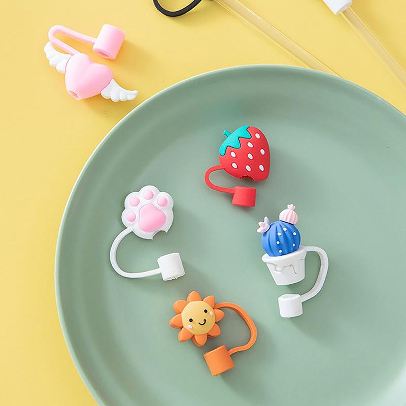 1 Pc Cartoon Drinking Dust Cap Silicone Straw Plug Tips Cover Reusable Cap Cup Accessories Dust-Proof Drinkware Kitchen Bar Tool