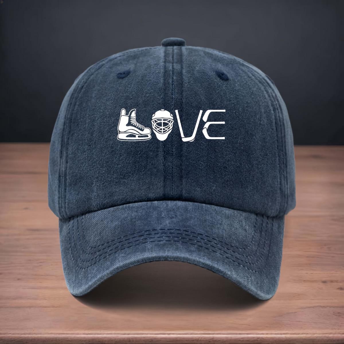 

Men s Popular Printed Ice Hockey Equipment LOVE Pattern Baseball Cap Soft Top Design Universal Adjustable Peaked Cap темно-синього кольору