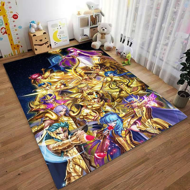 Anime-Style Carpet Golden Warriors with Fantasy Characters Design Suitable for use as an anti-slip for living room bedroom sofas