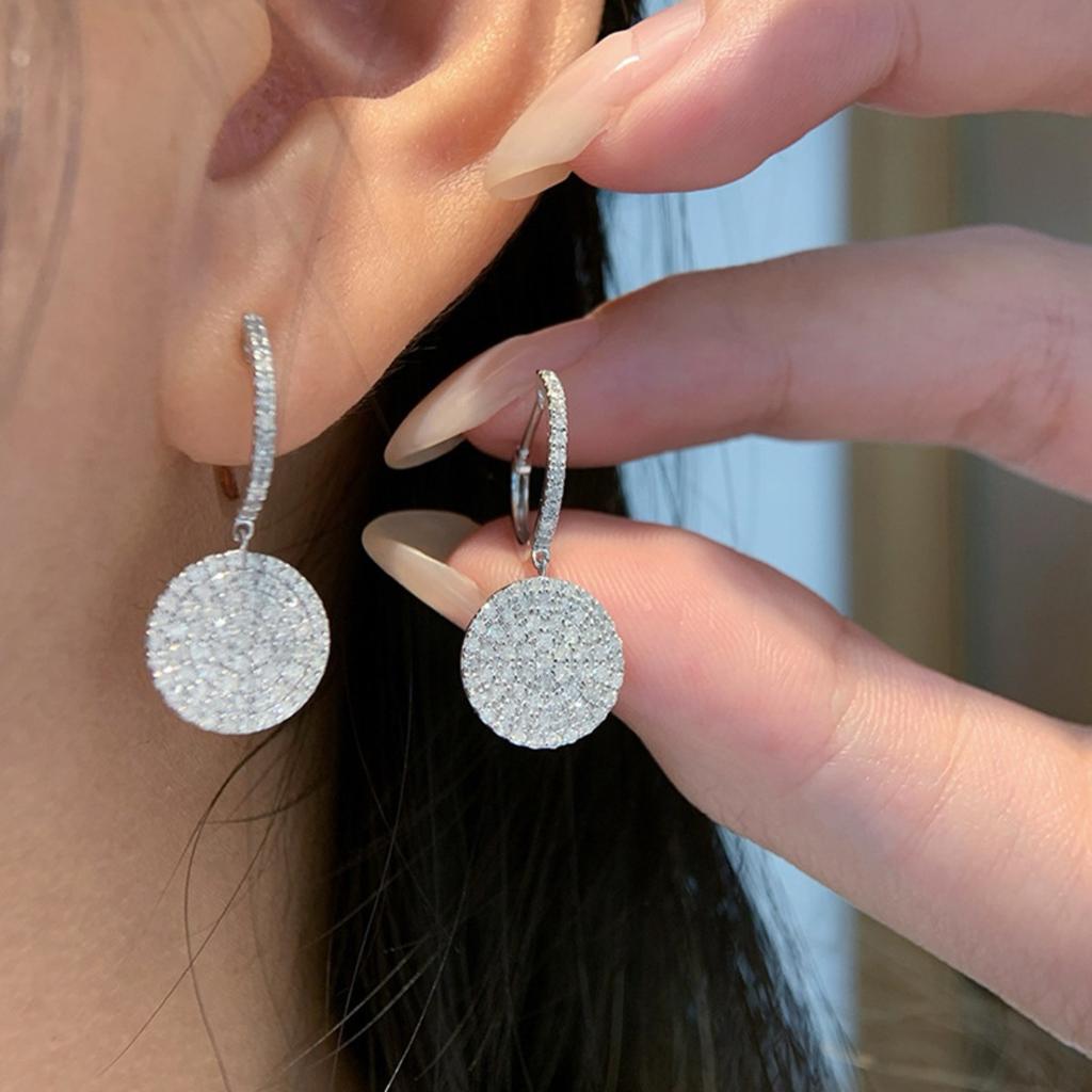 Minimalist Sparkling Full-Paved Round Disc Dangling Earrings