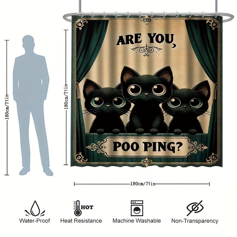 Cat Text Pattern Shower Curtain Set - Funny Content, Creative Design, Includes 12 Hooks, Polyester Fabric, Modern Bathroom Decor