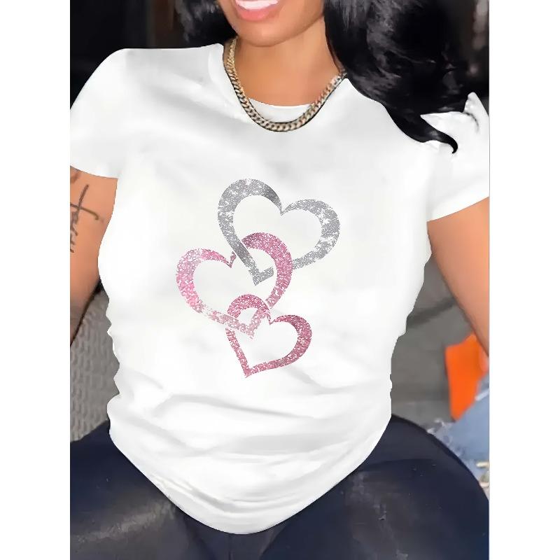 

European size Women s Luck - White T - shirt: Sparkle Hearts Glimmer Tee S