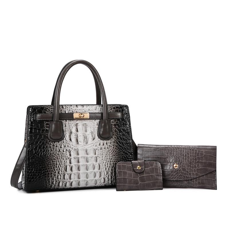 

Women S Bag Crocodile Pattern Large-Capacity Textured Handbag Simple And Versatile Three-Piece Tote Bag сірий