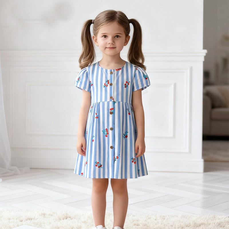 Girls Summer Princess Dress Round Neck Short Sleeve Toddler Dress 100