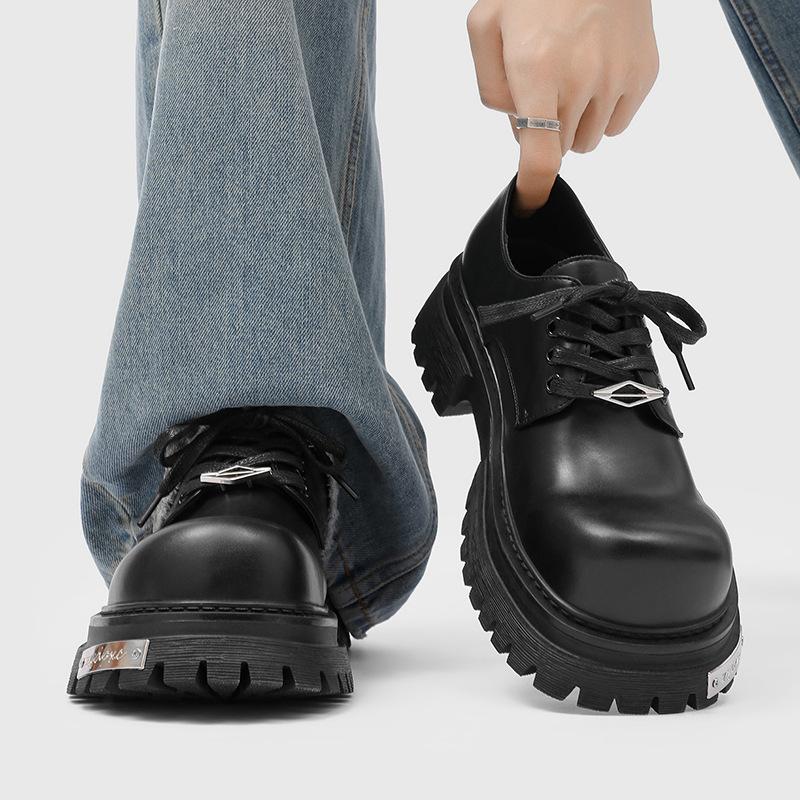 Casual men's lace-up big head glossy derby shoes metal thick-soled heightening shoes-J