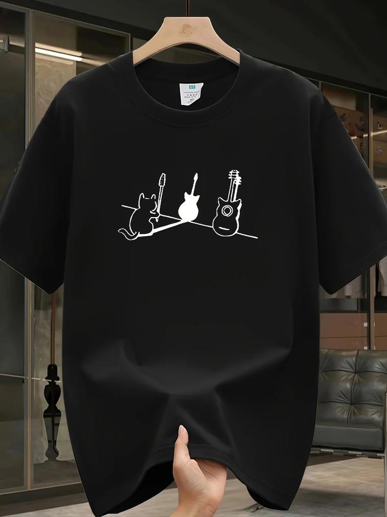 Summer Mens Heavyweight Pure Cotton Trendy Brand Printed Tshirt Casual Versatile Loose Oversized Top American Street Fashion