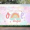 2D Flat Design, 1-piece Bohemian Style Rainbow One-year-old Birthday Banner Background, Birthday Party Decoration