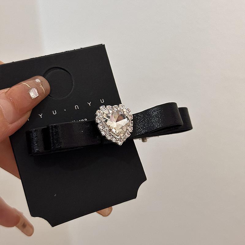 

Заколки-автоматы для волос Y2K розовый бант сердце стразы для женщин милые черные серебристые кожаные аксессуары для волос боковые зажимы шпильки