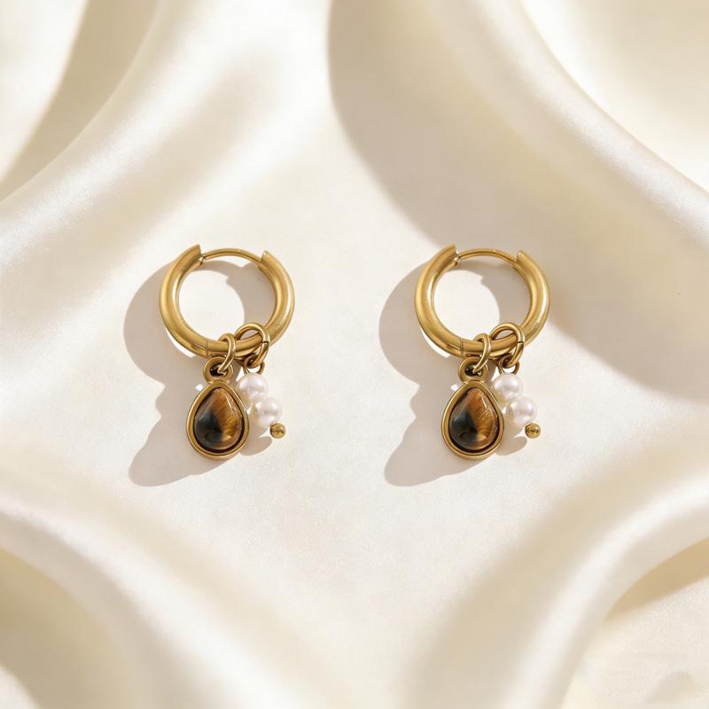 Simple Brown Teardrop Drop Earrings for Women Exquisite Vintage Pearl Beaded Hoop Earrings Trendy Casual Versatile Jewelry Gift