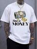 Man S' Money Roll Watch Print White TShirt Crew Neck Casual Tee Medium Stretch Knit Fabric Regular Fit For Boys Man P