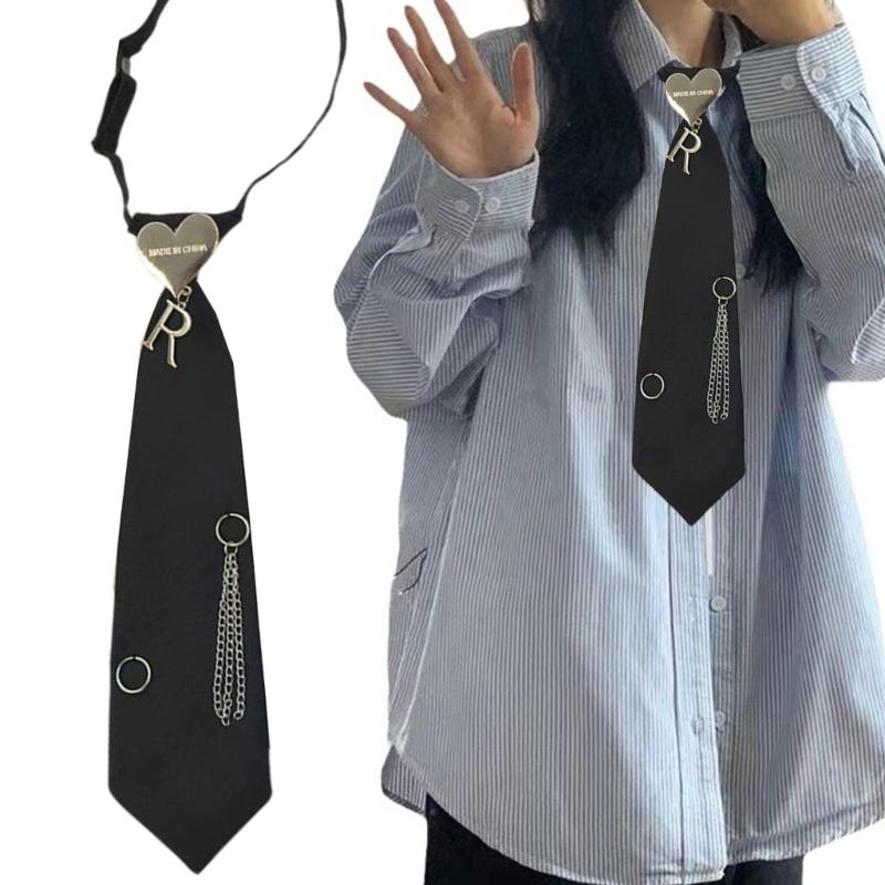 Jk Uniform Schwarze Krawatten Metallkette Herz Kragen Japan Jk seifuku Cosplay Vorgebundene Krawatte Schulmädchen JK Anzug Halsbekleidung