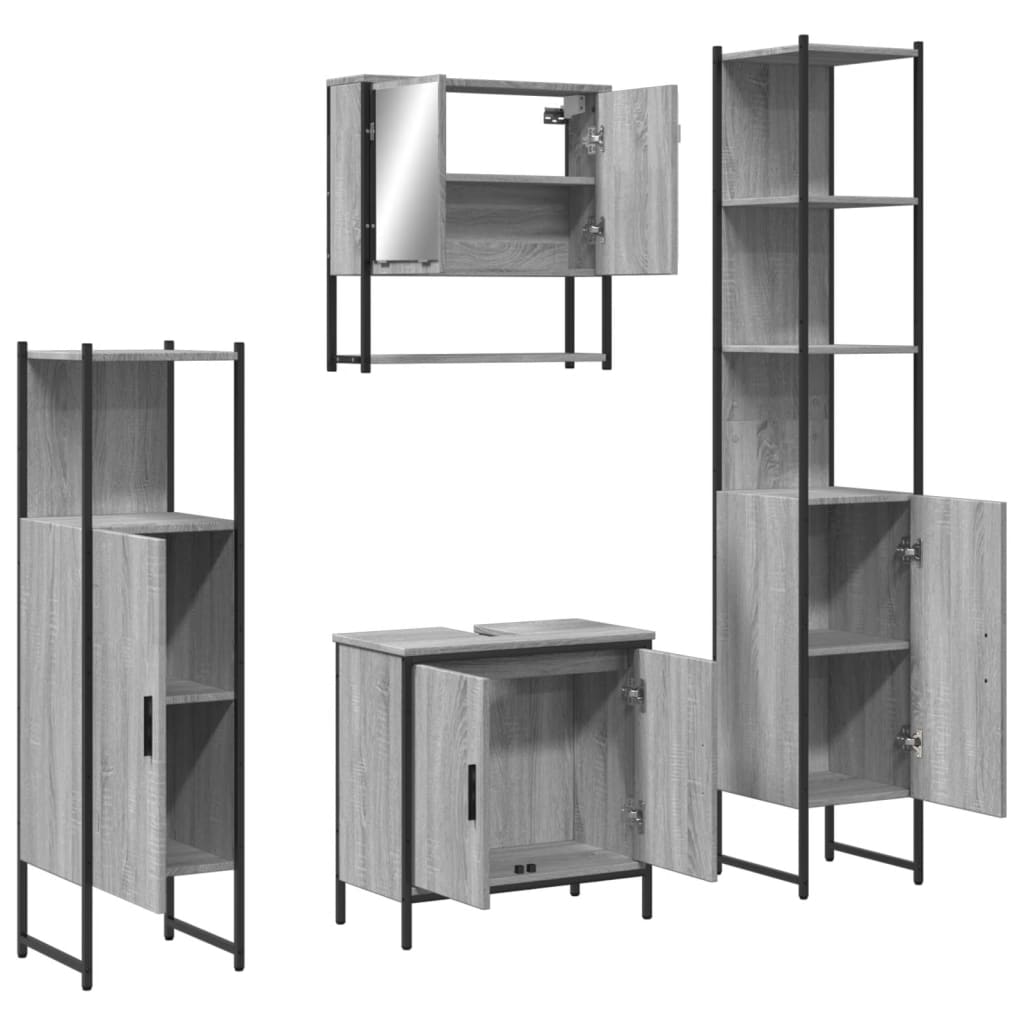 4 Piece Bathroom Furniture Set Grey Sonoma Wood Based Material