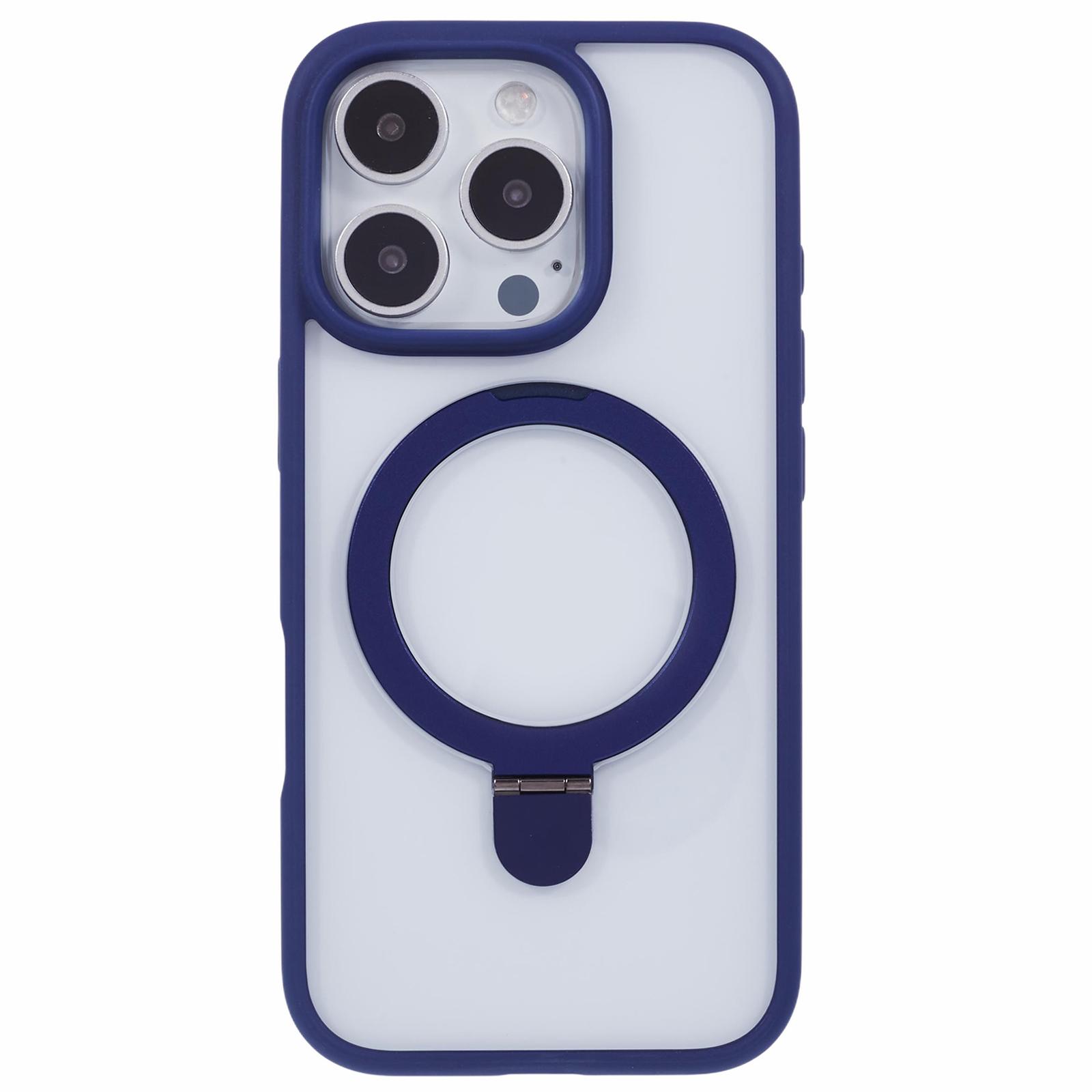 

For iPhone 16 Pro Max Case Shockproof PC+TPU Phone Cover Invisible Ring Kickstand Blue