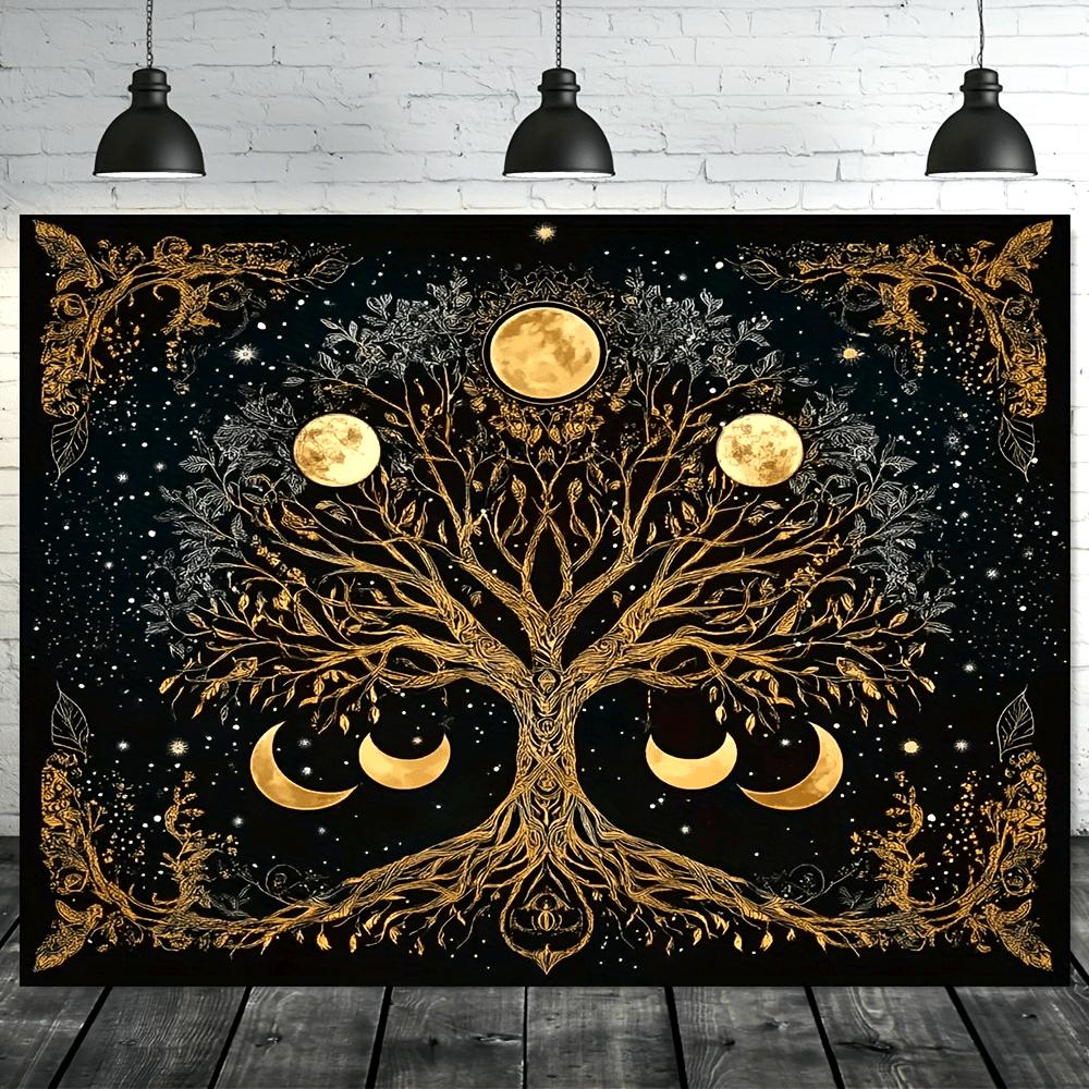 

VIKAMA Tree of Life Starry Sky Tapestry Golden Tree and Moon Stars Bohemian Style Living Room Background Wall Bedroom Decor 74x94cm(29x37in)