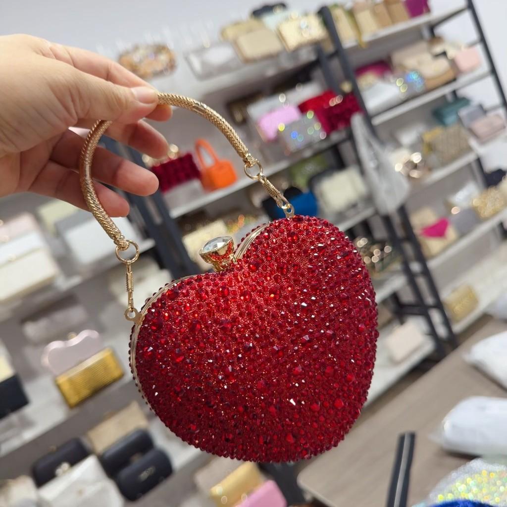 Acrylic Heart Shaped Mini Handbag With Rhinestones And Chain For Evening Wear