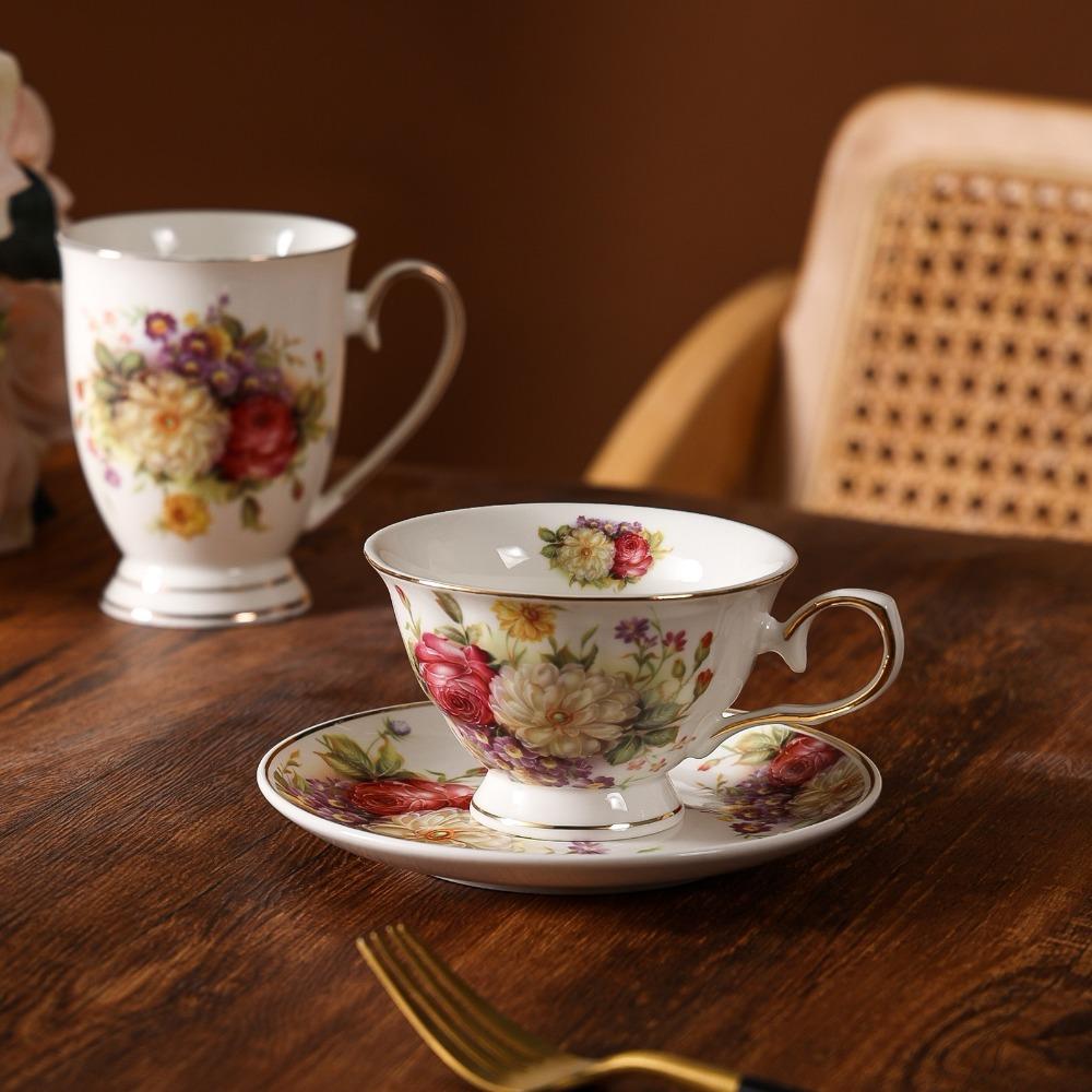 British medieval flower coffee cup saucer light luxury Phnom Penh afternoon tea ceramic cup cross-border high-value court tea set