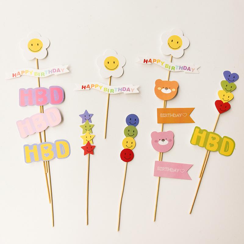 Cute Bear & Smiley Face Birthday Candle Inserts - Cartoon Cake Decorations for Kids