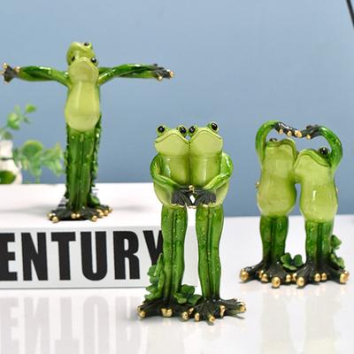 Couple Frog Figurine Resin Baseball Tennis Frog Figure Toy Model Statue Sculpture Desktop Decoration Ornament Festival Gift