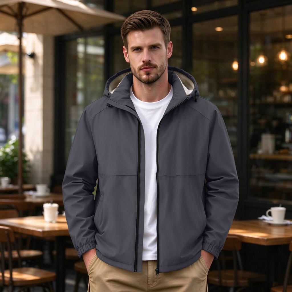 Men's Hooded Windproof Outdoor Jacket, -Lined Thickened Casual Sports Coat