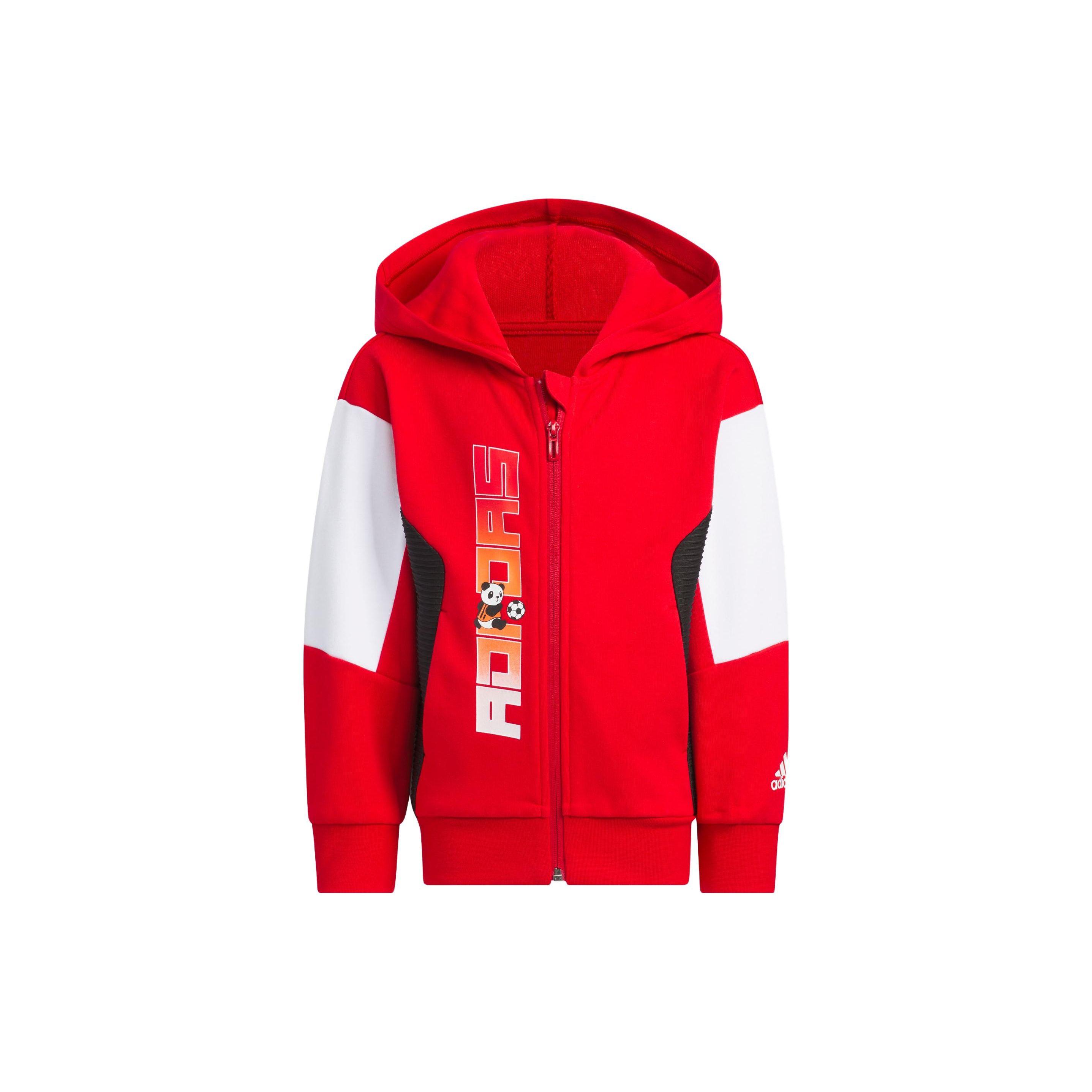 Adidas Logo Print Hooded Long Sleeve Jacket Kids jackets Red IA8281 A128