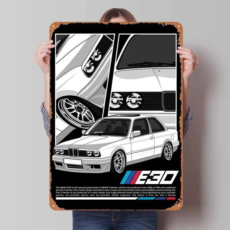 BMW Schild Oldtimer Poster Retro Metall Blechschild Plakette für Garagen Wandkunst Dekoration Kaffee Bar Vintage Heimdeko Artikel Zimmer
