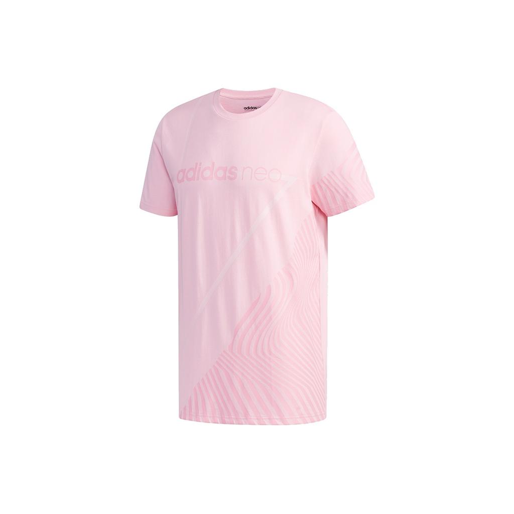 Adidas Neo Alphabet Print Casual Sports Breathable Straight T-Shirt Men Tops Pink EI4486