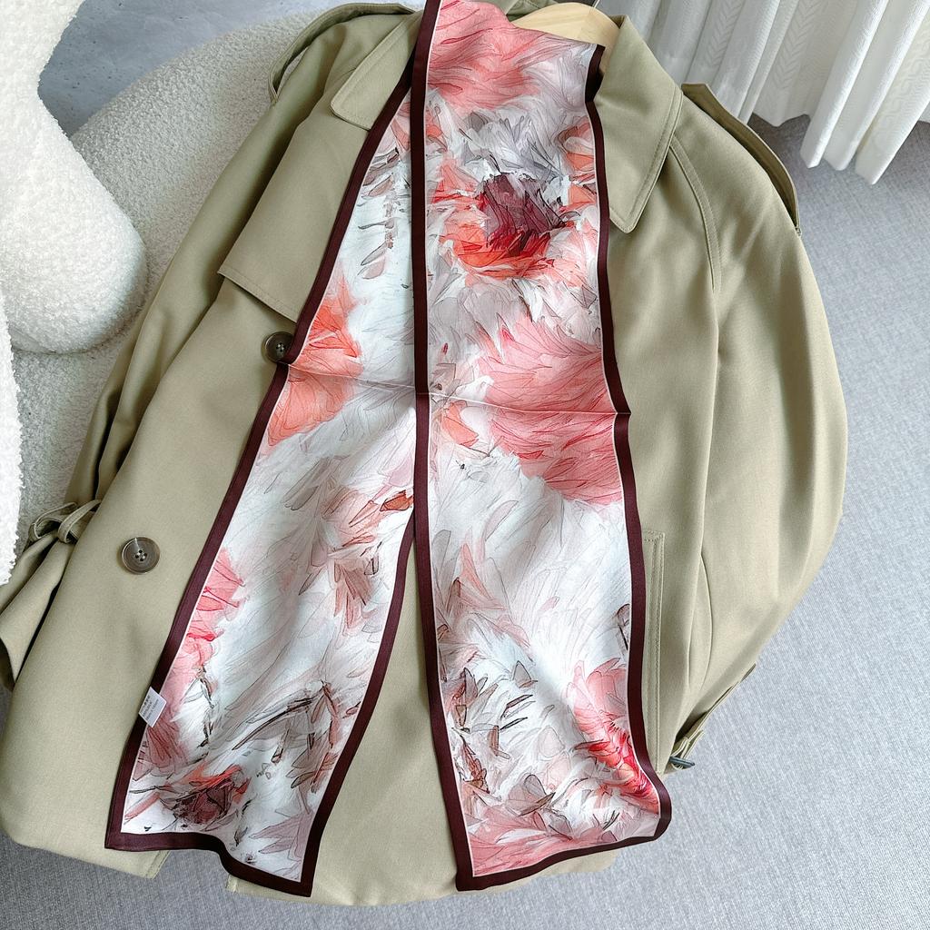 Fashion Wine Red Silk Neck Scarf High-End Silk Scarf Long And Narrow 100% Natural Silk Hairbands For Girls Ribbon For Hair