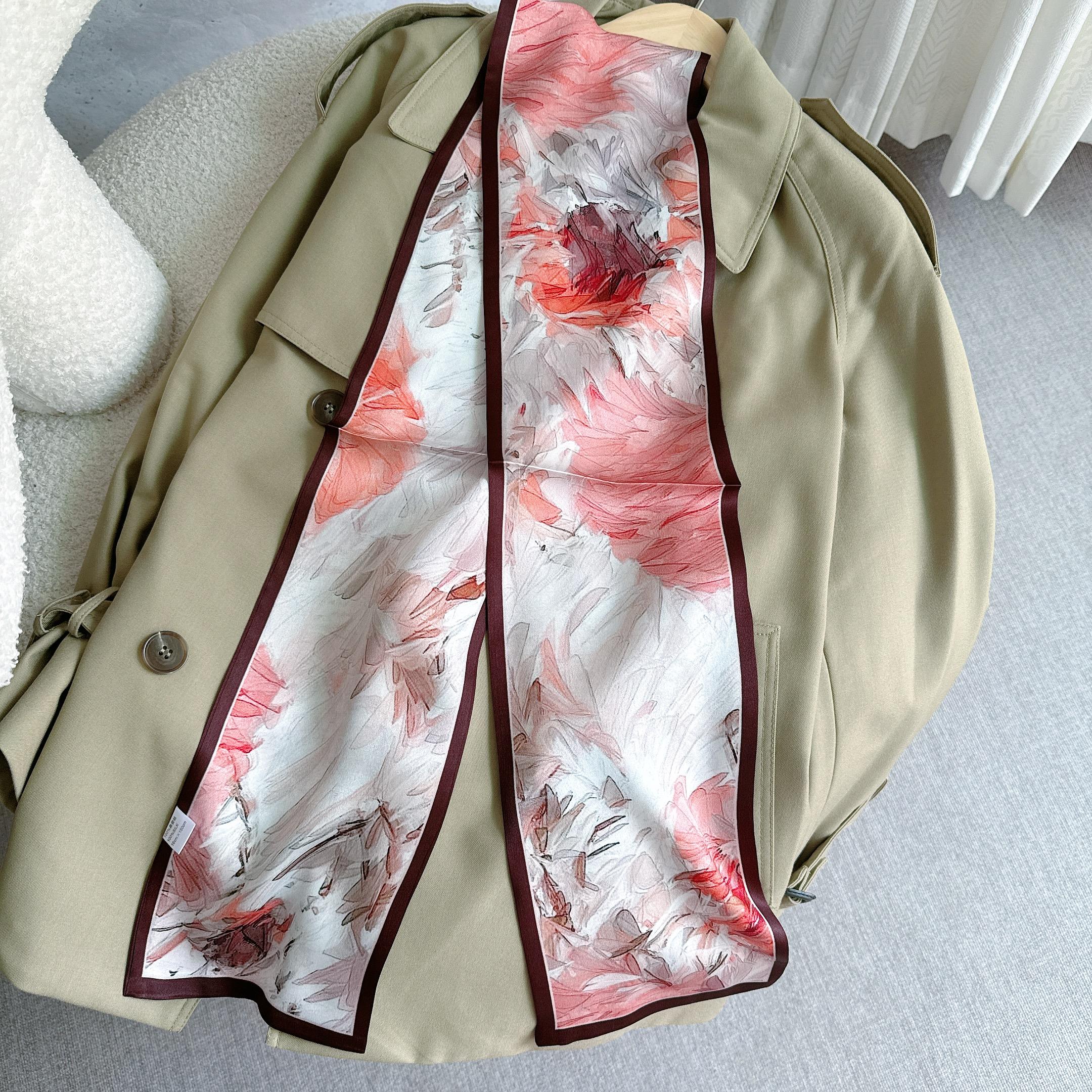 

Fashion Wine Red Silk Neck Scarf High-End Silk Scarf Long And Narrow 100% Natural Silk Hairbands For Girls Ribbon For Hair