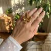 Unique Stainless Steel Pearls Flower Rings for Women Men Punk Hip Hop Geometry Irregular Finger Rings Tarnish Resistant Jewelry