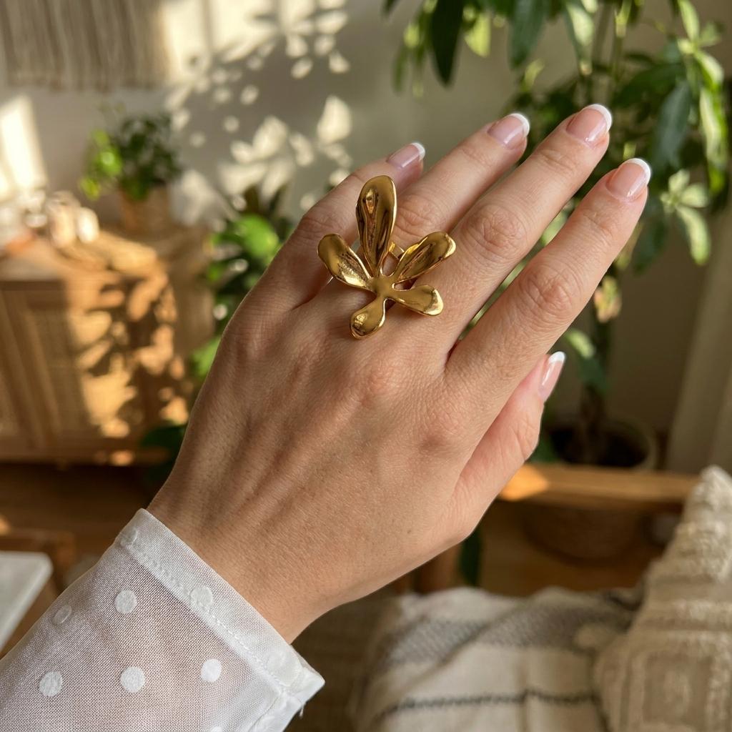 Unique Stainless Steel Pearls Flower Rings for Women Men Punk Hip Hop Geometry Irregular Finger Rings Tarnish Resistant Jewelry