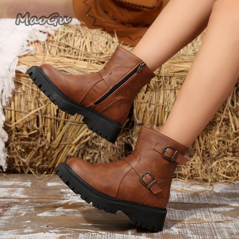Fashion Hot Selling 2025 new Retro Women's Platform Boot Fashionable Side Zipper Shoes Anti-slip Women Ankle Boots Botines Para Mujeres