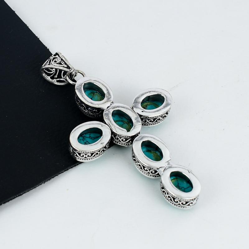 Natural Turquoise Gemstone Pendant 925 Sterling Silver- Handmade Cross Design, Everyday Wear Jewelry, Unique Turquoise Pendant Gifts
