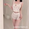 Crispy Sexy Sweet and Spicy Women's Summer Ice Silk Thin Pure Desire Suspender Shorts Two-piece Set Lace Temptation Set
