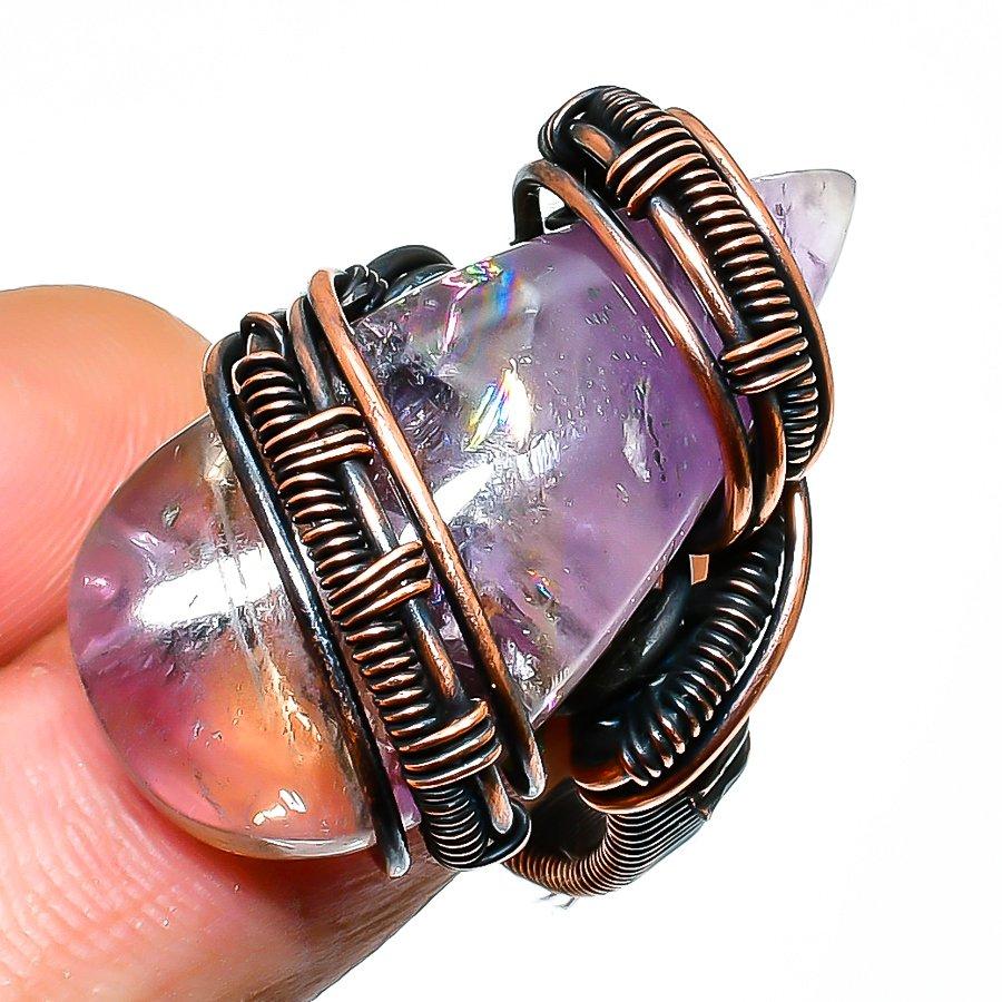 

Ametrine Gemstone Handmade Copper Wire Wrap Jewelry Ring Size 7