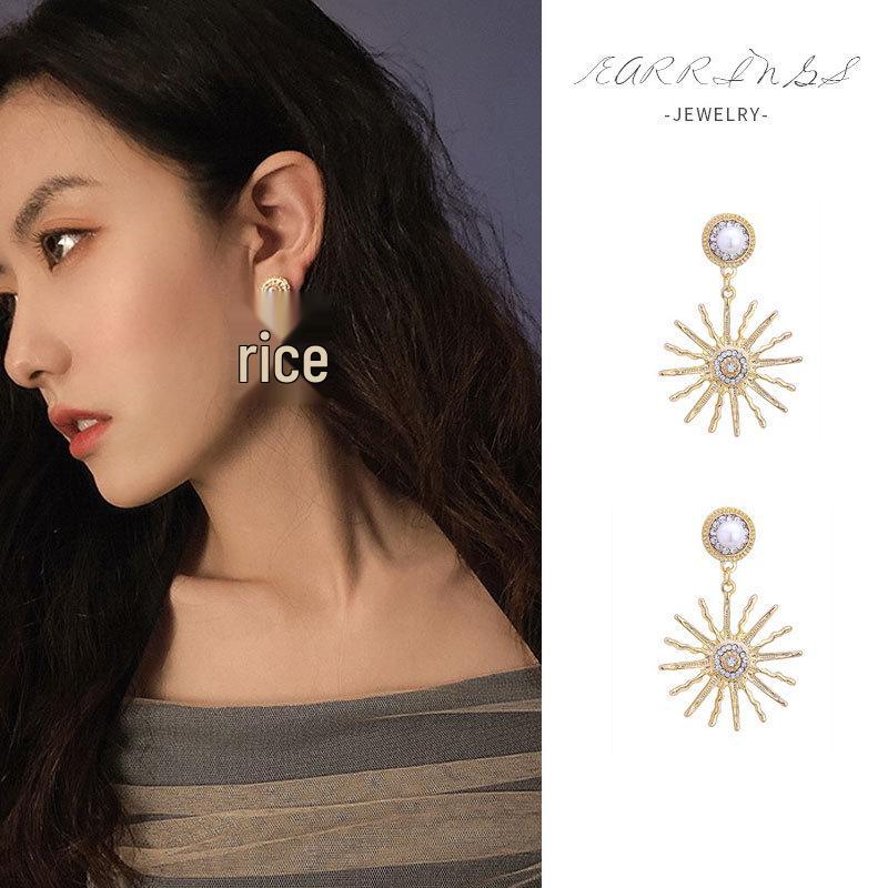 

S925 Silver Versatile Pearl Diamond Sunflower Dangle Earrings