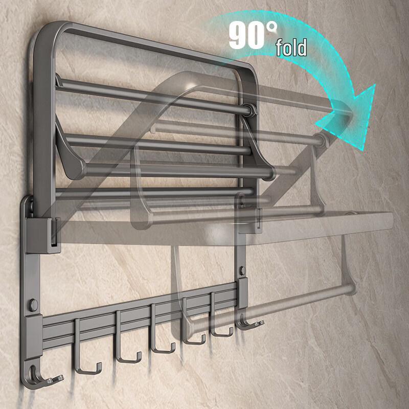 TLXT Gunmetal Gray Space Aluminum Wall-Mounted Towel Rack & Bathroom Organizer