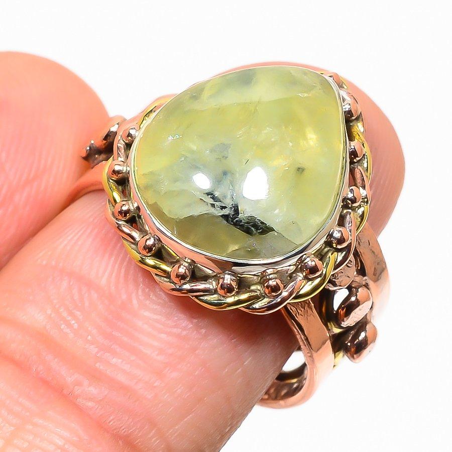 Natürlicher Prehnit Edelstein Zweifarbig 925 Massiv Sterlingsilber Geschenkring S.9 f5f54