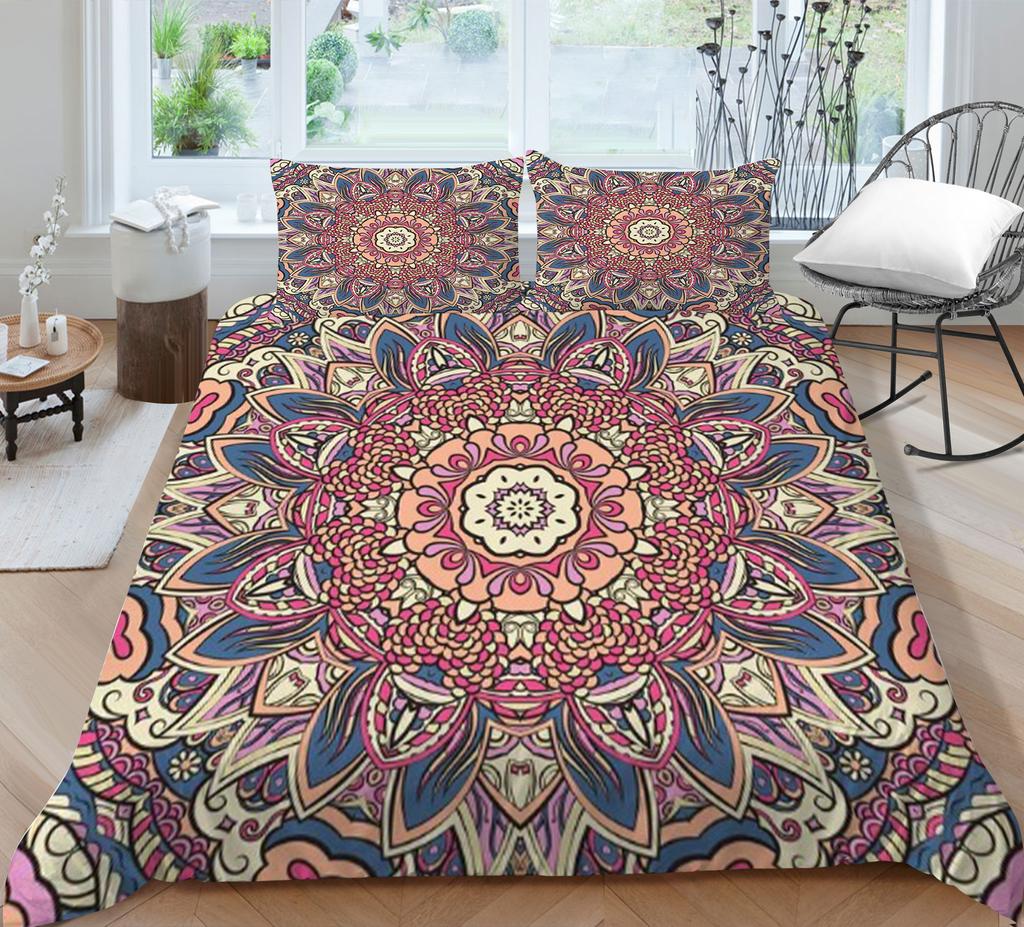 2/3-teiliges Bettwäsche-Set Atmungsaktive Decke Bettbezug-Set 3D Böhmisches Design Mikrofaser Bequeme Bettwäsche