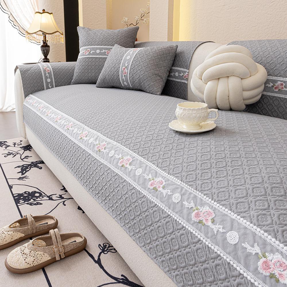 

Embroidery Cool Sofa Cushion Universal Non-Slip In All Seasons New Sofa Cover Towel Small Fresh Seat Cushion Cover Cloth 70*70cm серый